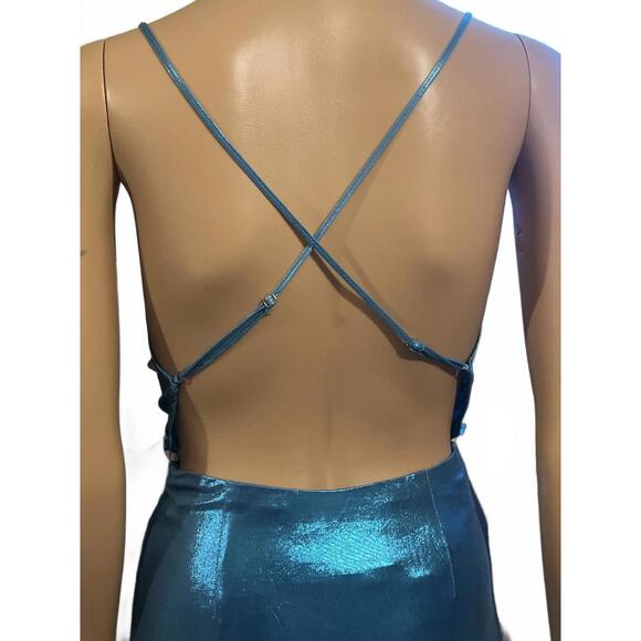 Super Down Shiny Blue Cowl Neck Midi Dress X Straps XS - Picture 6 of 8